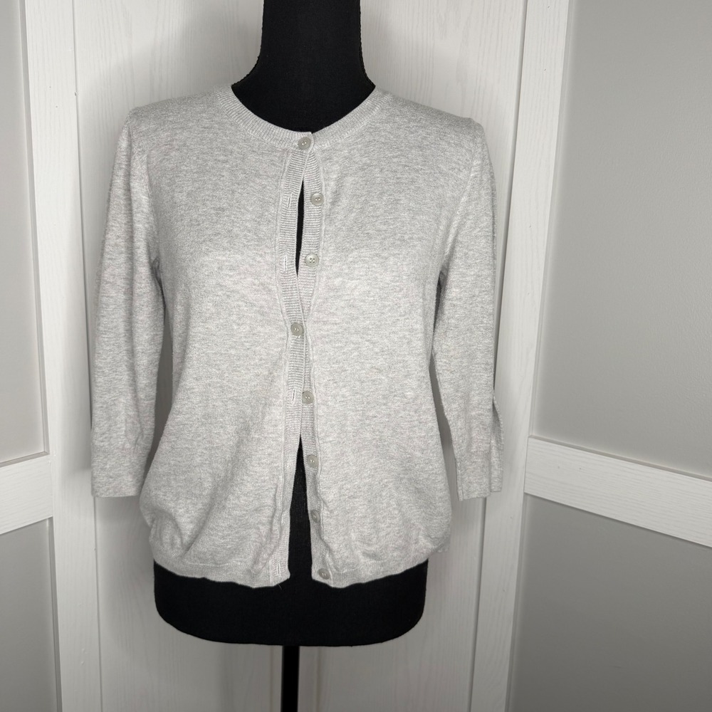 Cardigan Sweater Womens Large Gray 3/4 Sleeve Cotton Blend Stretch